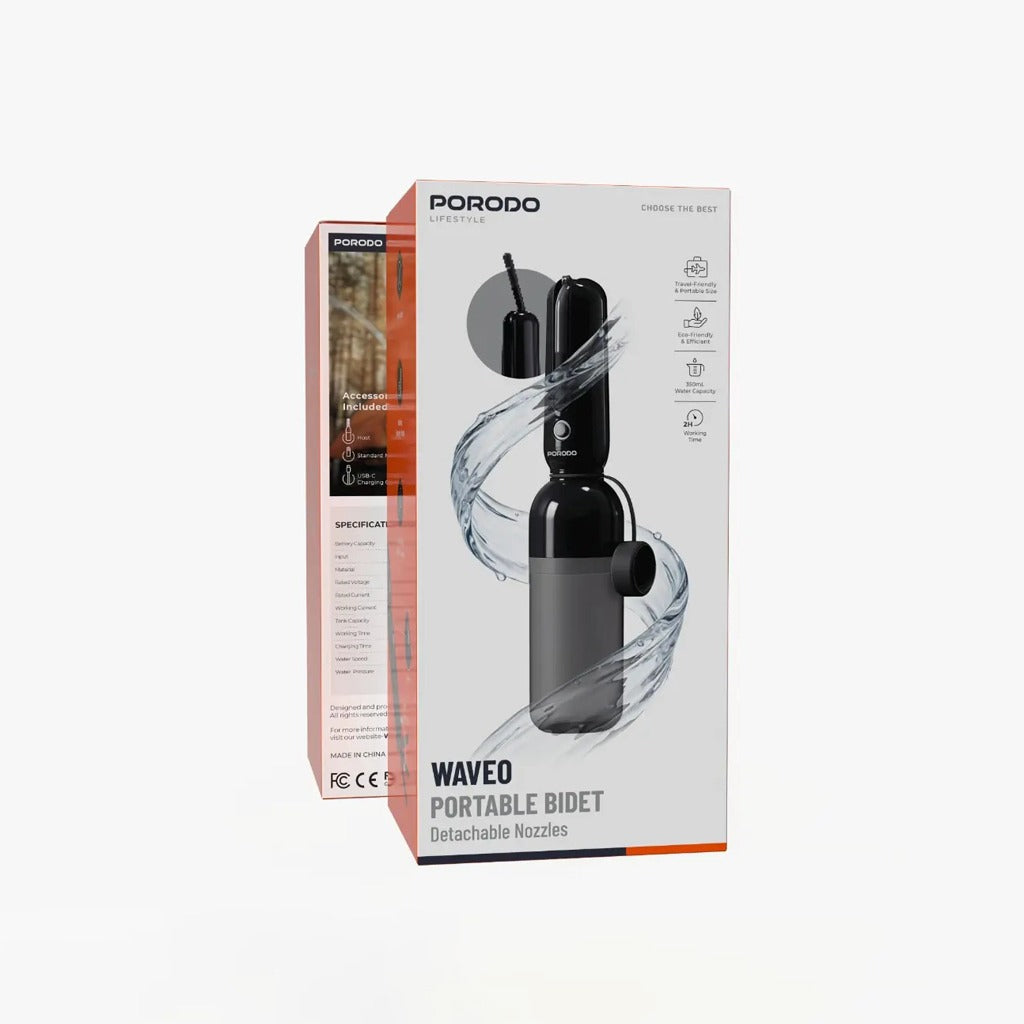 Packaging of Porodo Waveo Portable Bidet