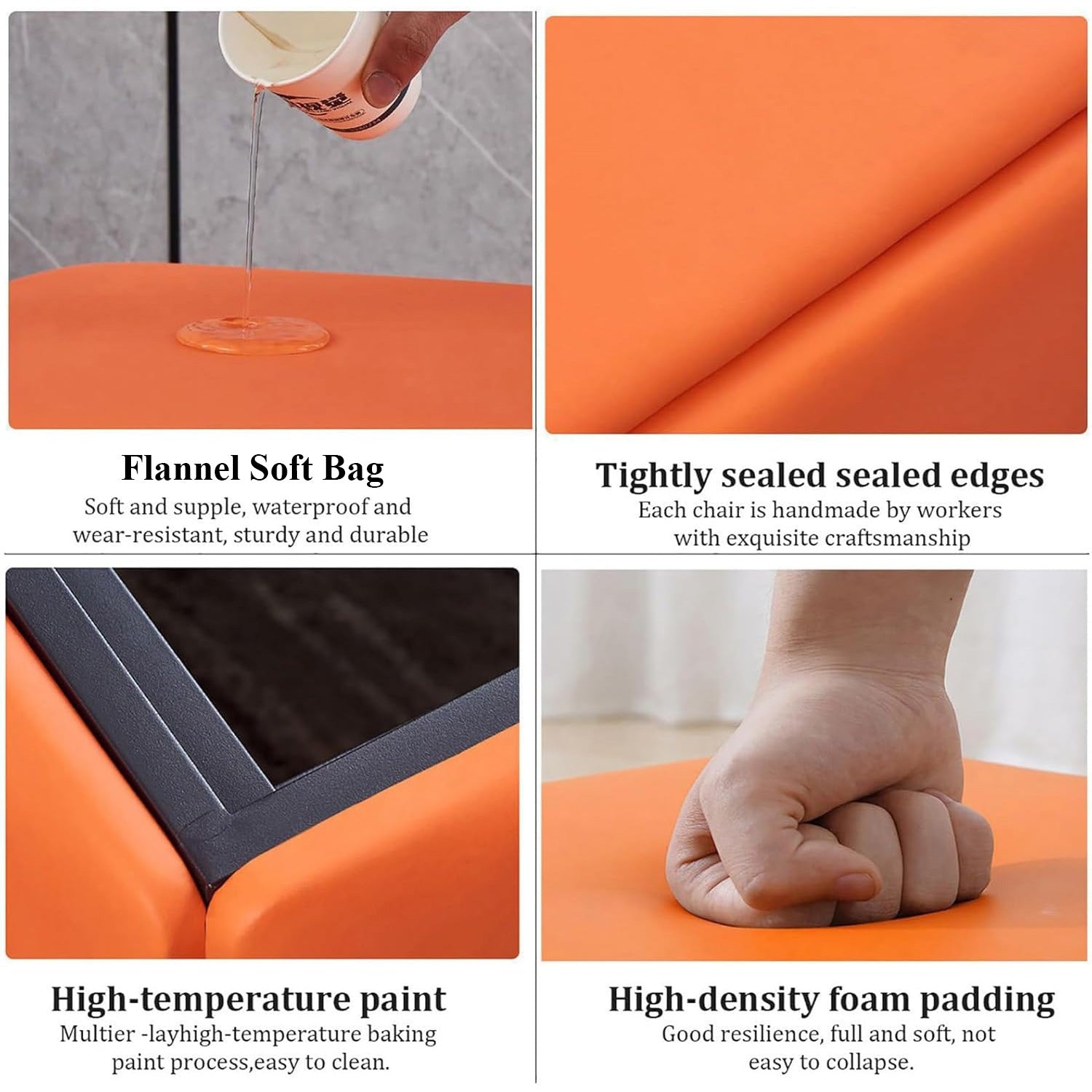 A Person is Pressing on 5-in-1 Nesting Ottoman Stool to Demonstrate its Feature.
