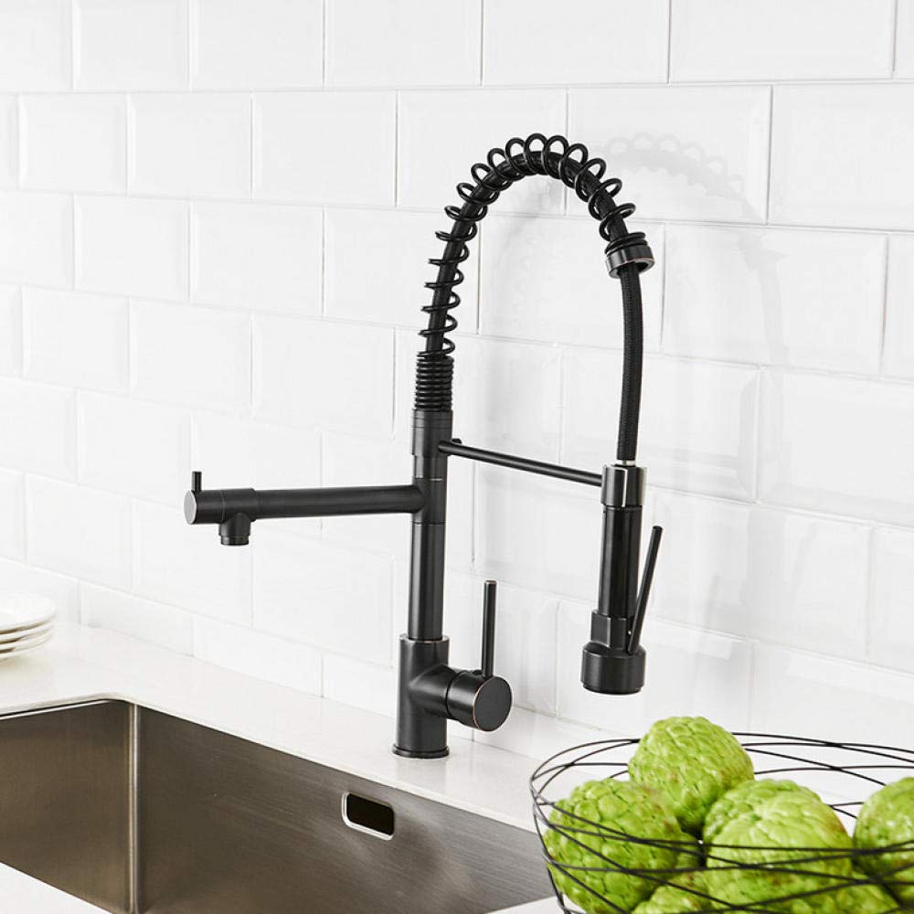 Black kitchen faucet with a modern design in a kitchen setting.