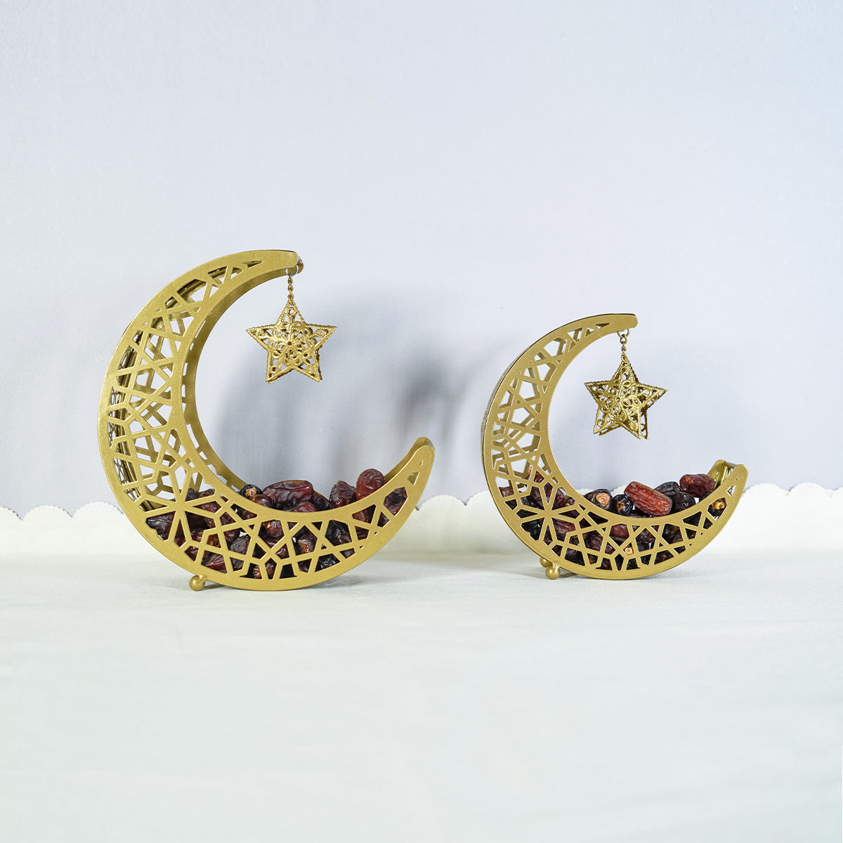 Different Size Variants of Ramadan Eid Crescent Dates Holders with Dates.