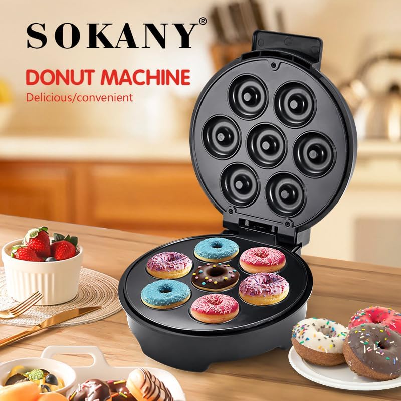 SOKANY Donut Maker 1000W, 7 Hole Non-Stick Donut Machine with Indicator Lights - SK-327 SOKANY Donut Maker 1000W, 7 Hole Non-Stick Donut Machine with Indicator Lights - SK-327