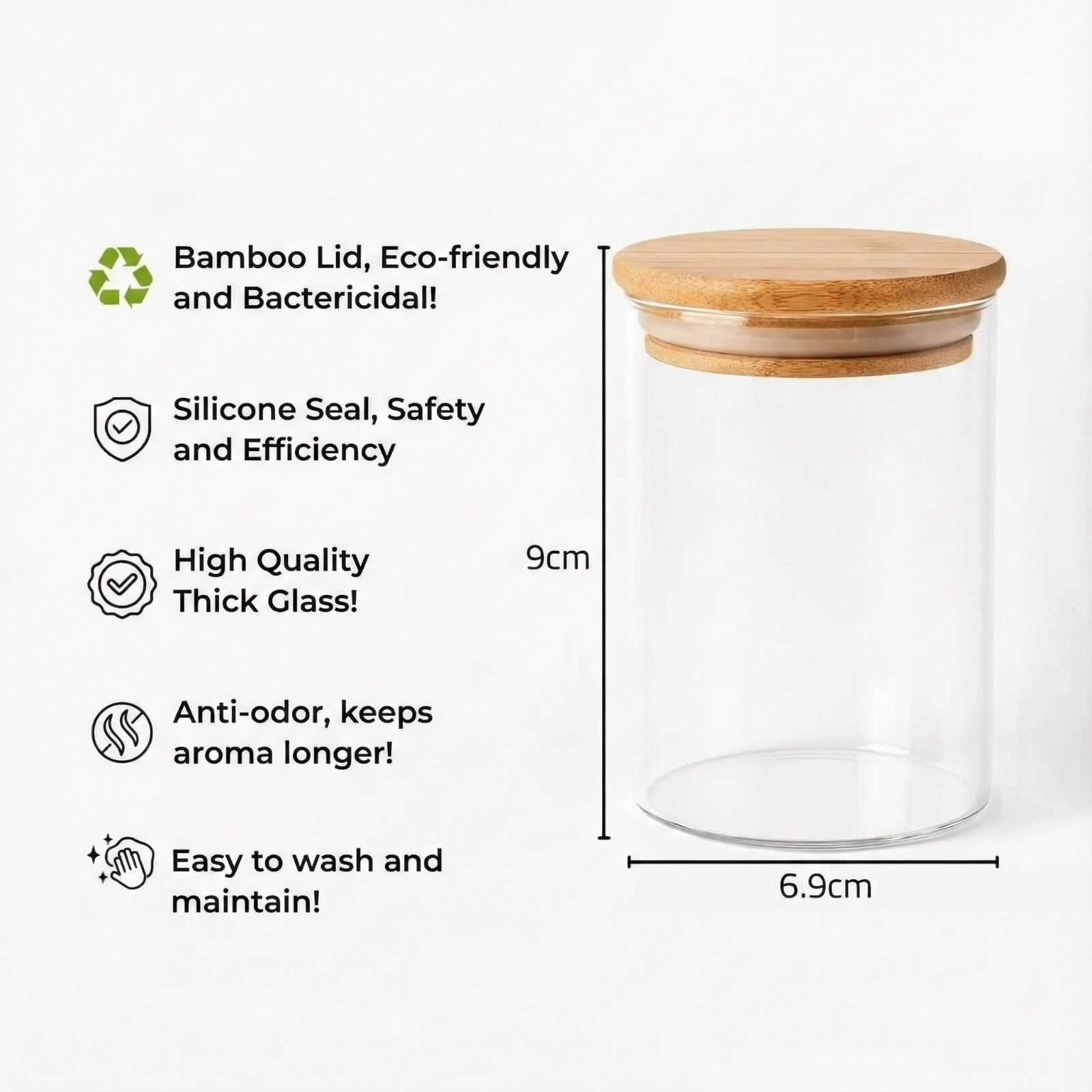 Size Details of 3-Tier Spice Storage Jar Set with Wooden Rack Organizer.