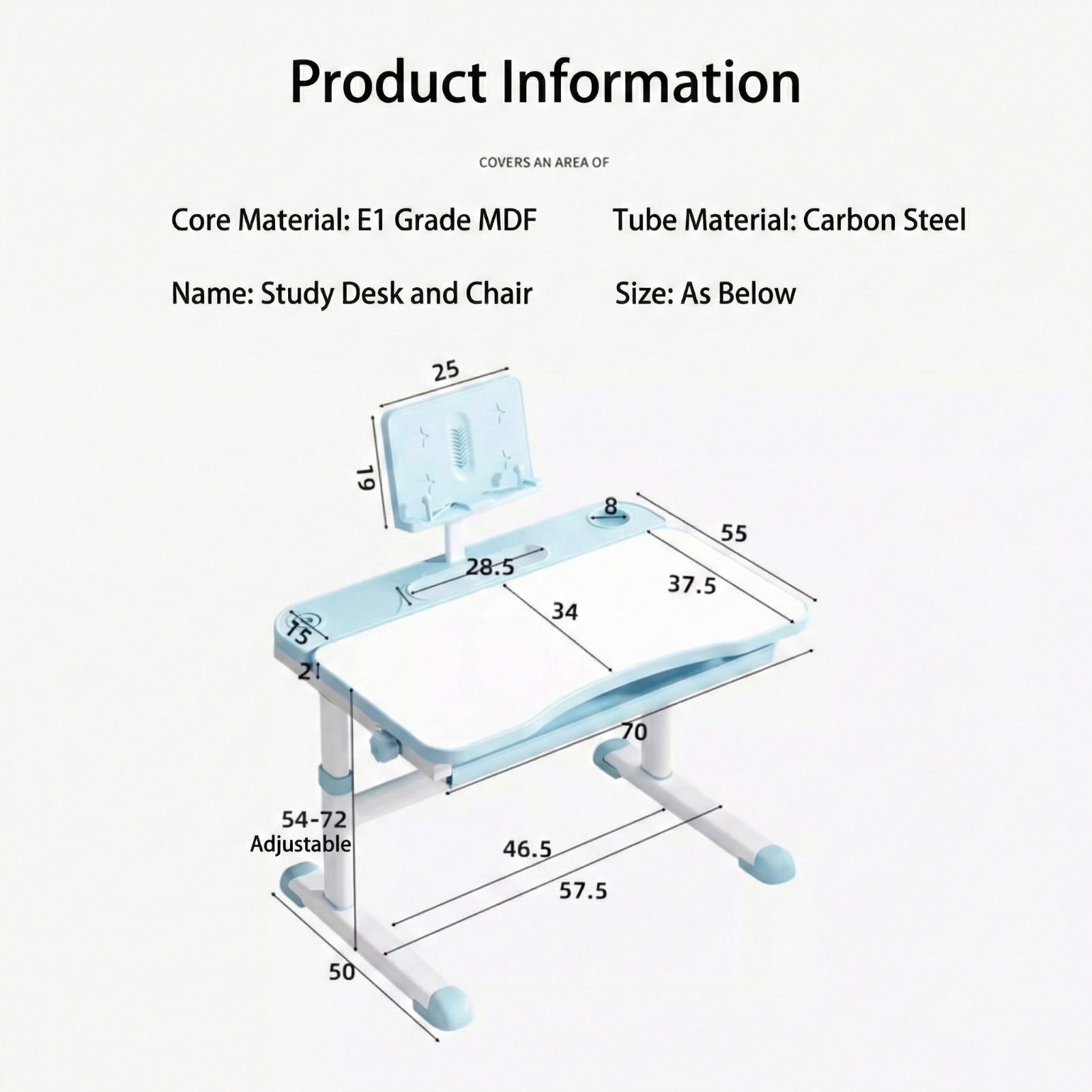 Size Details of Kids Study Desk and Chair Set.