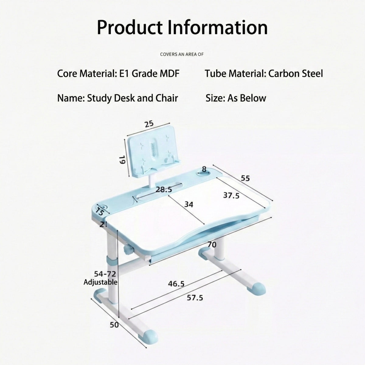 Size Details of Kids Study Desk and Chair Set.