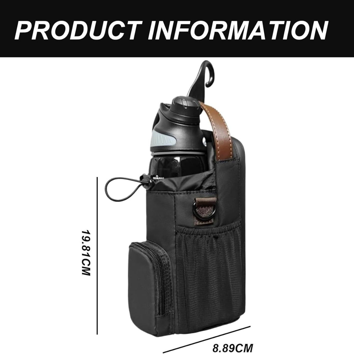 A Magnetic Gym Bag Bottle Holder with its Size Details.