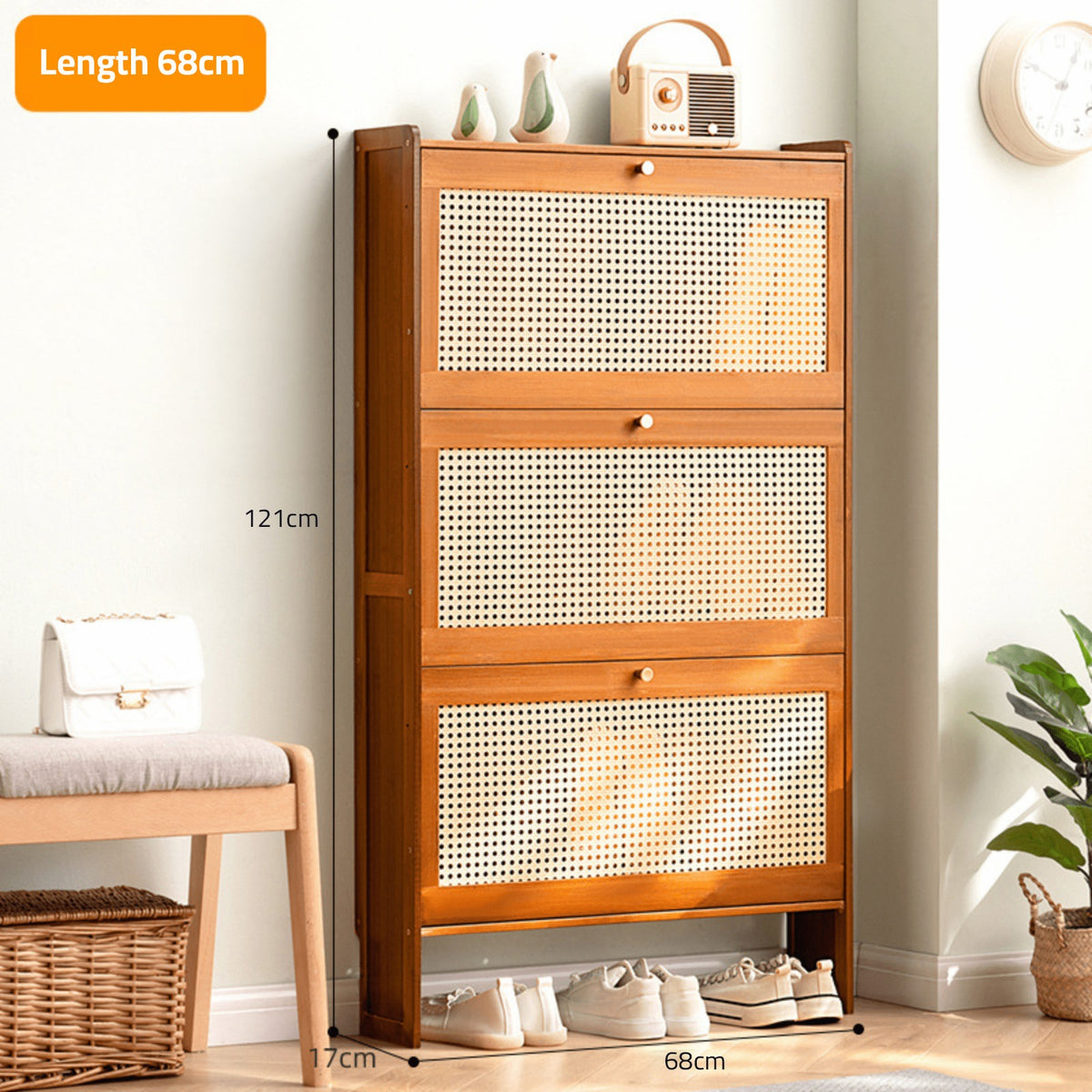 Size Of Multi-Layer Wooden Flip Down Shoe Storage Organizer Rack Organized with Shoes.