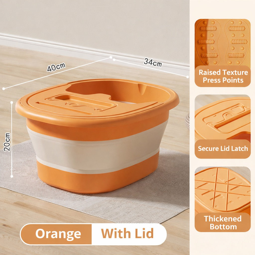Collapsible Foot Spa Basin with Lid, Portable Foot Soak Tub with Massage Nodes
