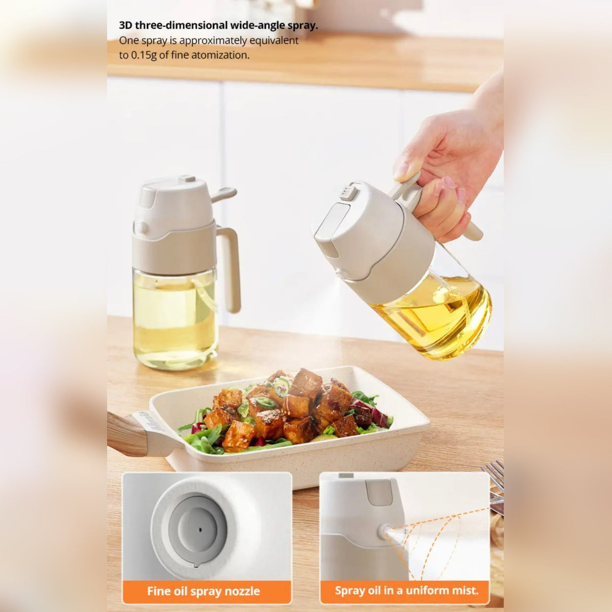 A Person is Dispensing oil using 550ml Oil Dispenser Spray Bottle.