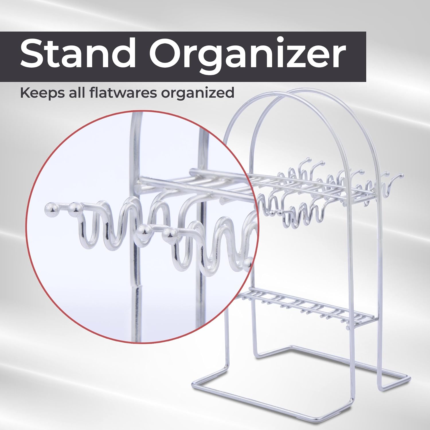Stand of stainless steel 24-piece cutlery set.