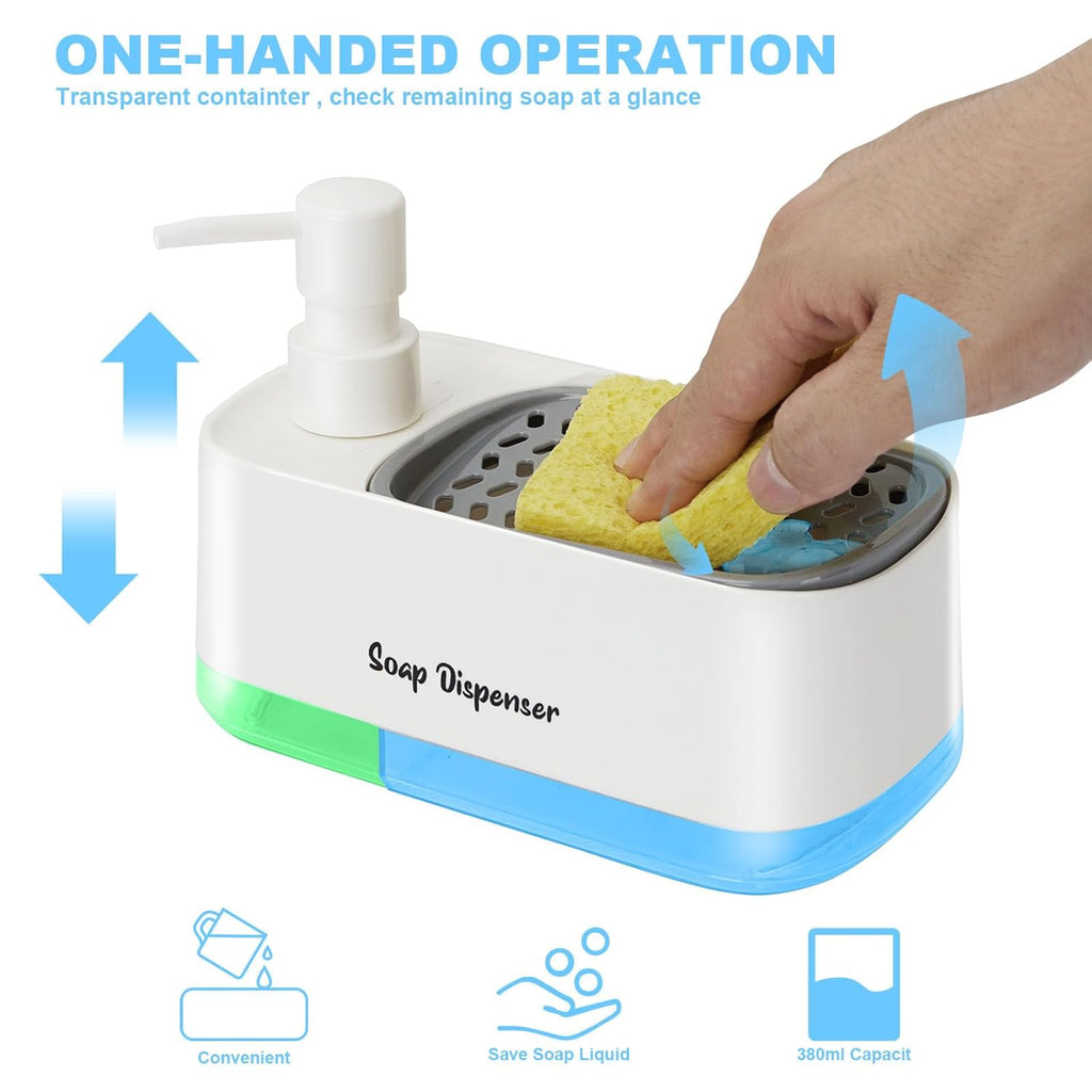 2-in-1 Dish and Handwash Soap Dispenser with Sponge Caddy, One-Handed Dishwashing & Kitchen Sink Organizer 2-in-1 Dish and Handwash Soap Dispenser with Sponge Caddy, One-Handed Dishwashing & Kitchen Sink Organizer