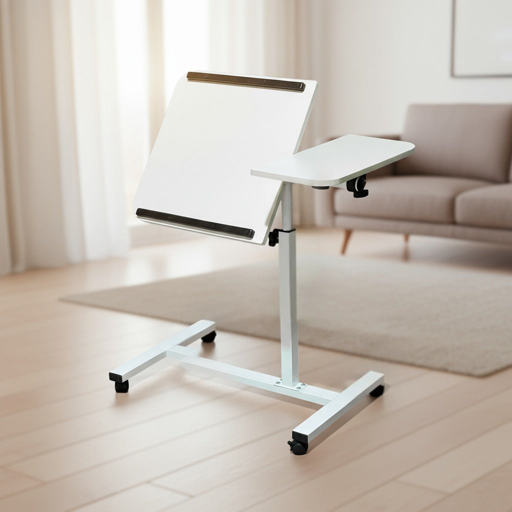 Adjustable Overbed Laptop Desk in Tilted Position.