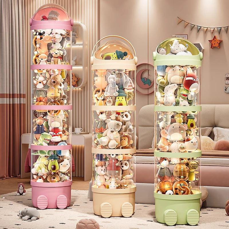 Large Toy Storage Bin Organizer Boxes with Dolls are Stuffed in it.