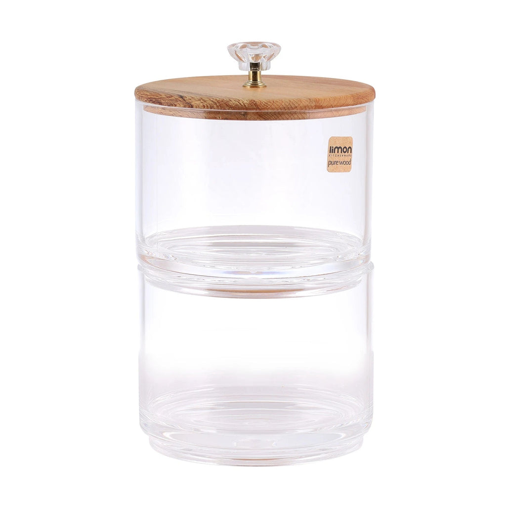 Candy Jar with Wooden Lid, 2 Layer Stackable Glass Container Candy Jar with Wooden Lid, 2 Layer Stackable Glass Container