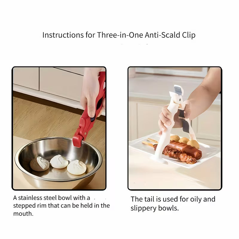 A Person is demonstrating the multiple uses of 3-In-1 Heat-Resistant Kitchen Tongs.