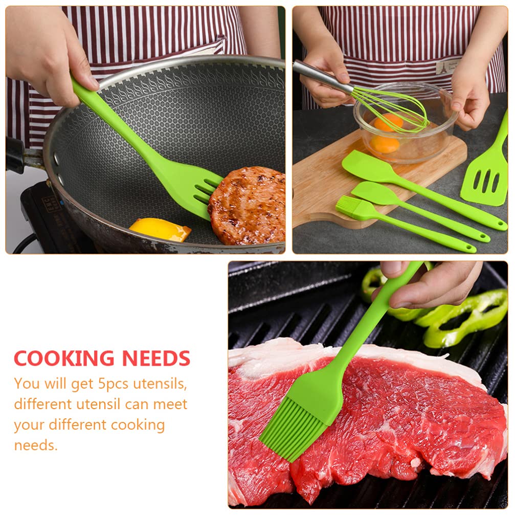 A Person is Cooking by Using 5-Piece Silicone Baking Utensil Set.
