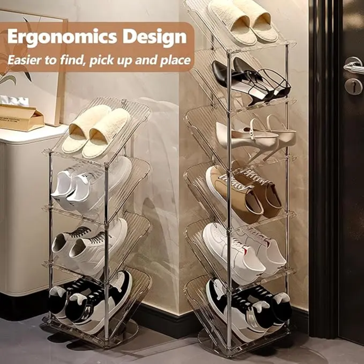 Shoes are Organized in a Vertical Shoe Rack Organizer Stand.