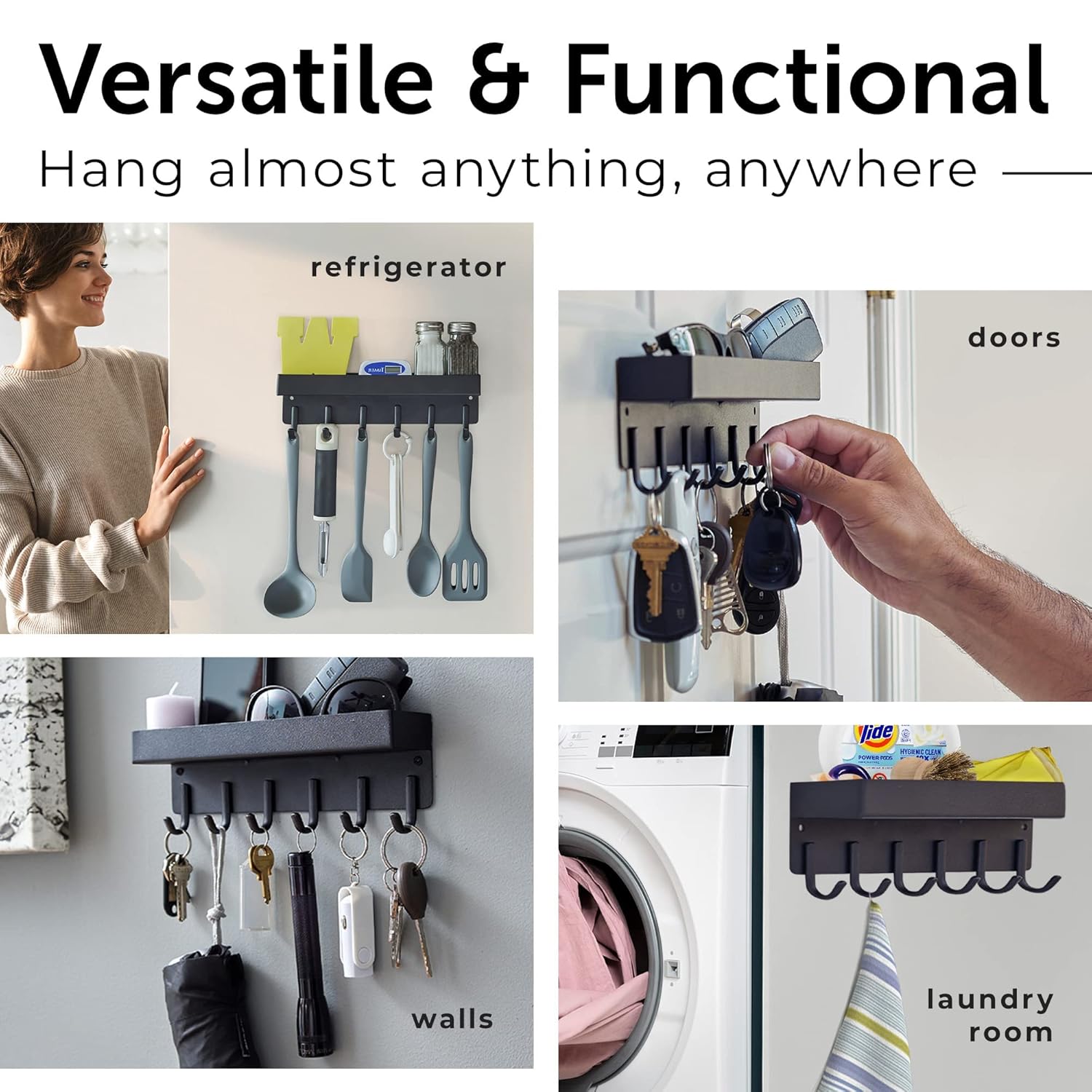 A Person is hanging Key on a wall-mounted key holder.