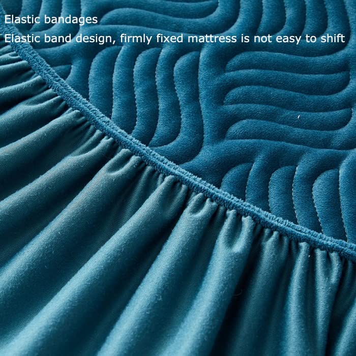 Fitted Size Washable Thicken Quilted Velvet Solid Color Mattress Bedsheet 