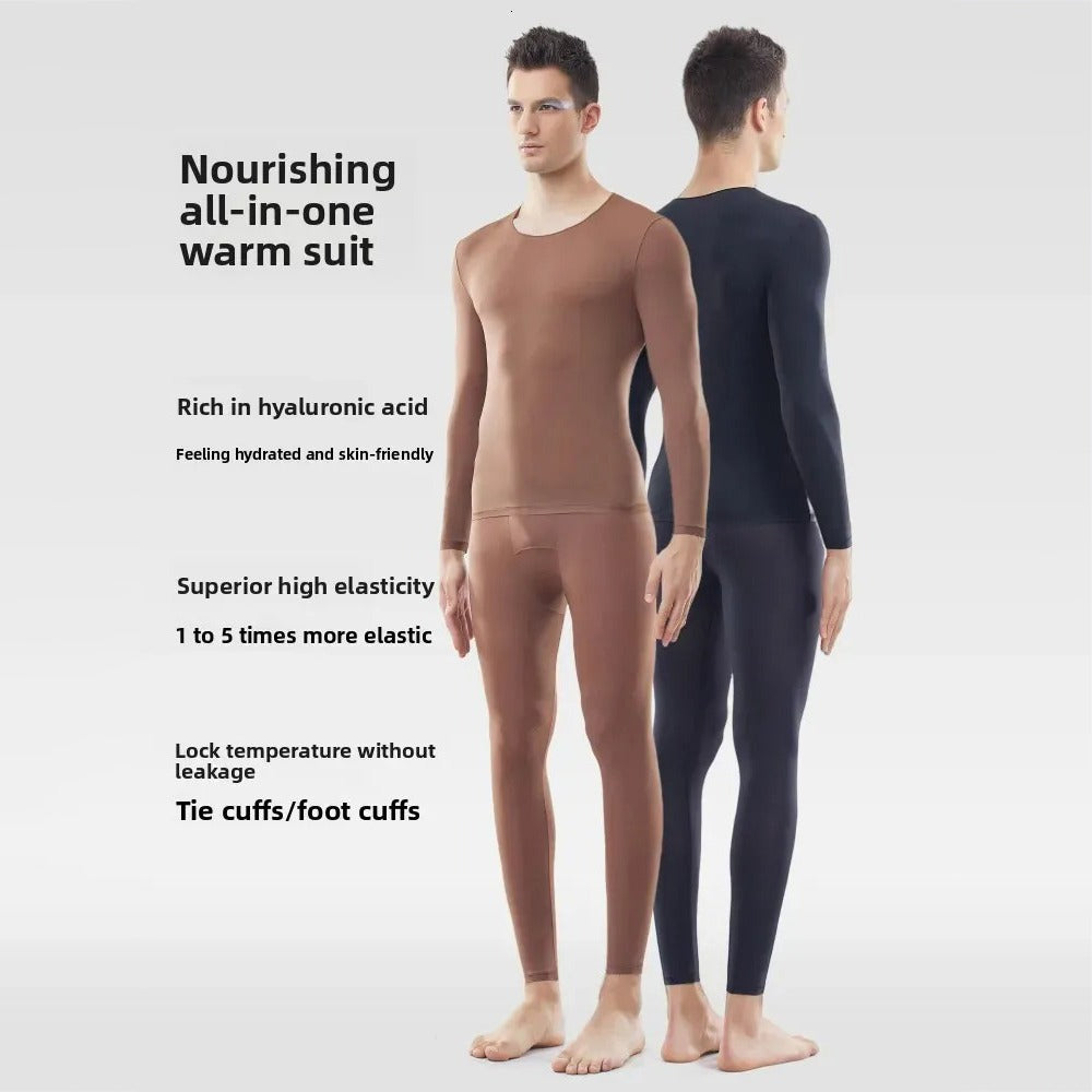 Wearing Men's Thermal Underwear Top & Bottom Set.