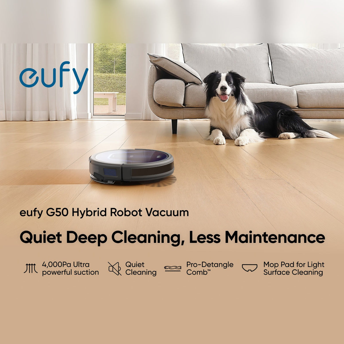 eufy G50 Hybrid Robot Vacuum & Mop is Cleaning Floor.