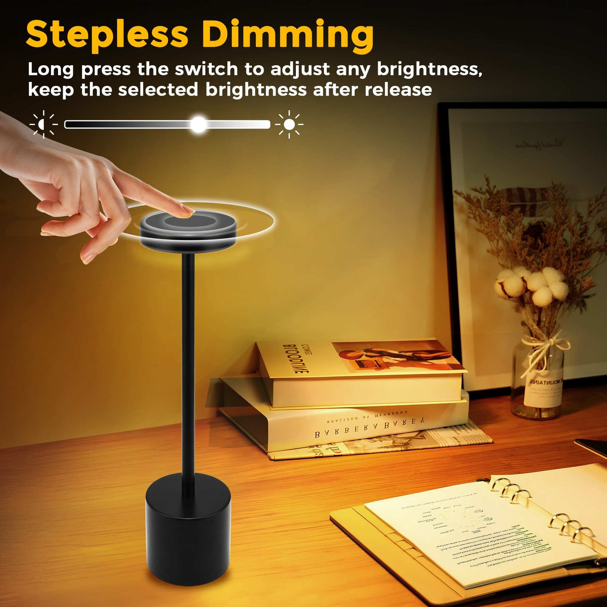 A Person is operating Rechargeable LED Desk Lamp.