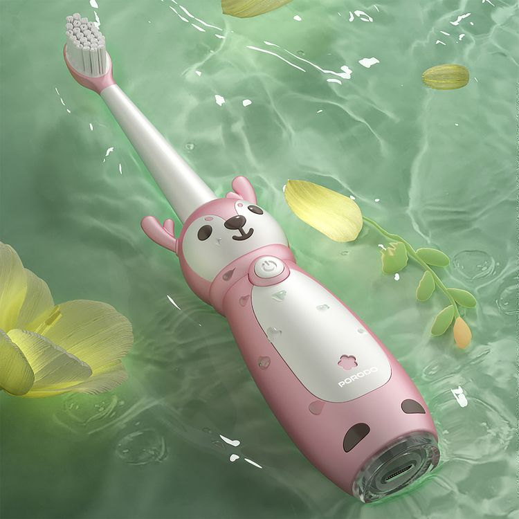 A pink kids electric toothbrush.