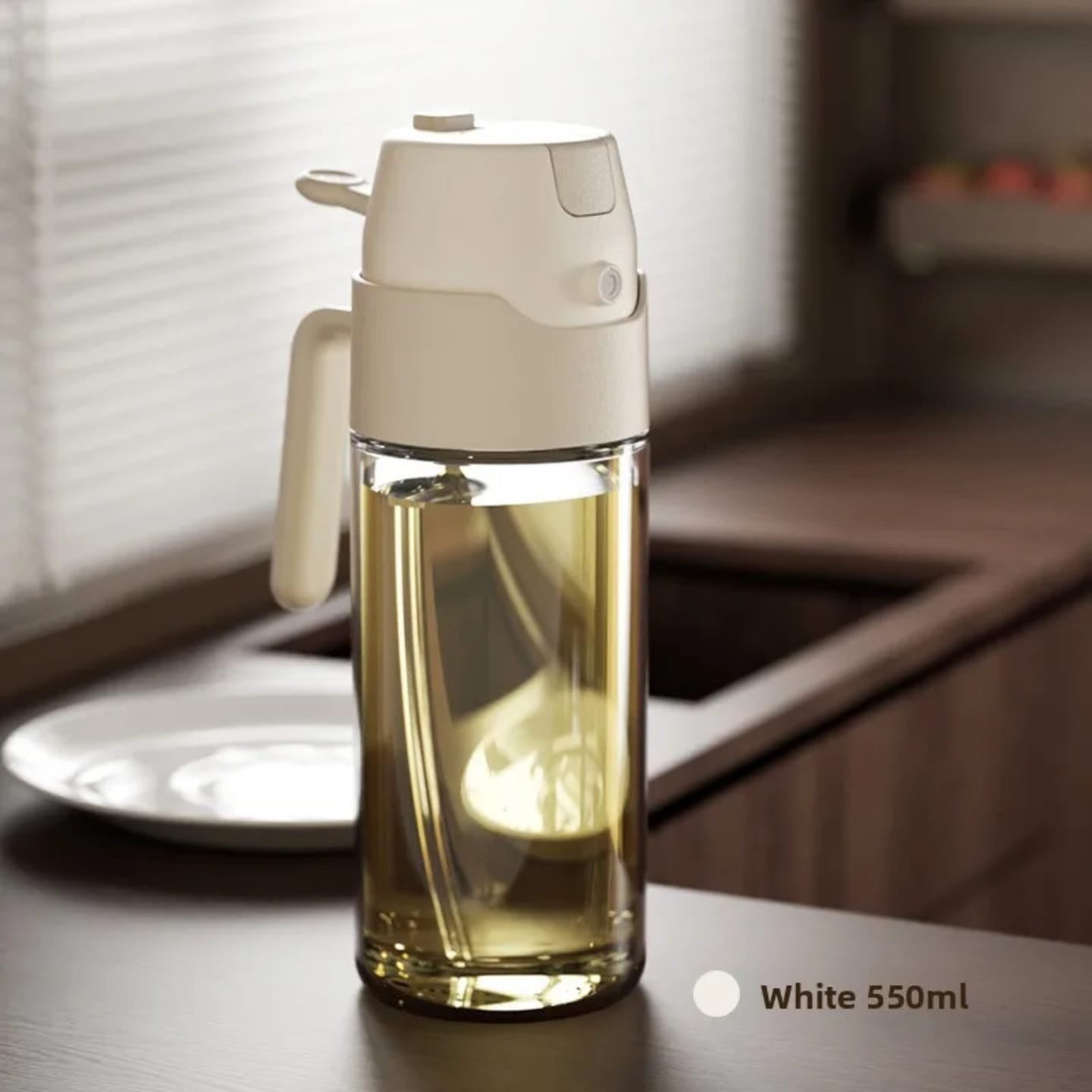  550ml Oil Dispenser Spray Bottle is Placed in a Kitchen Cabinet.