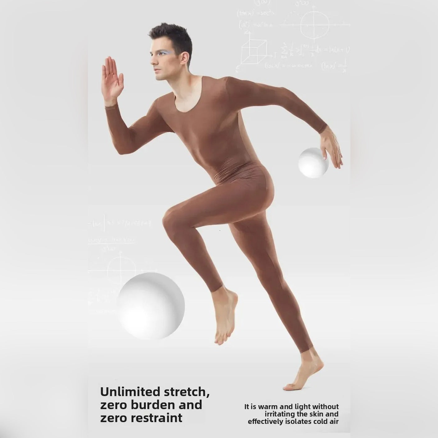 A Person is Wearing Men's Thermal Underwear Top & Bottom Set.