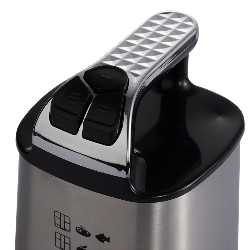 Close-up of a RAF 3L Electric Food Processor handle with control buttons on a white background