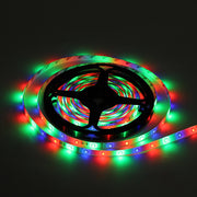 Multicolored LED strip light on a black background