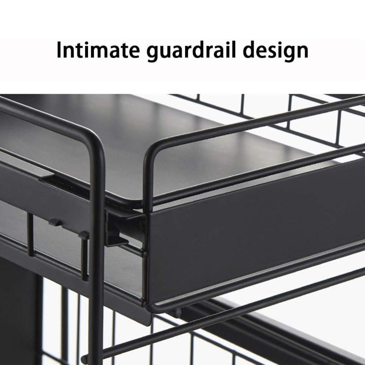 Under Sink Storage Rack with an intimate and guardrail design
