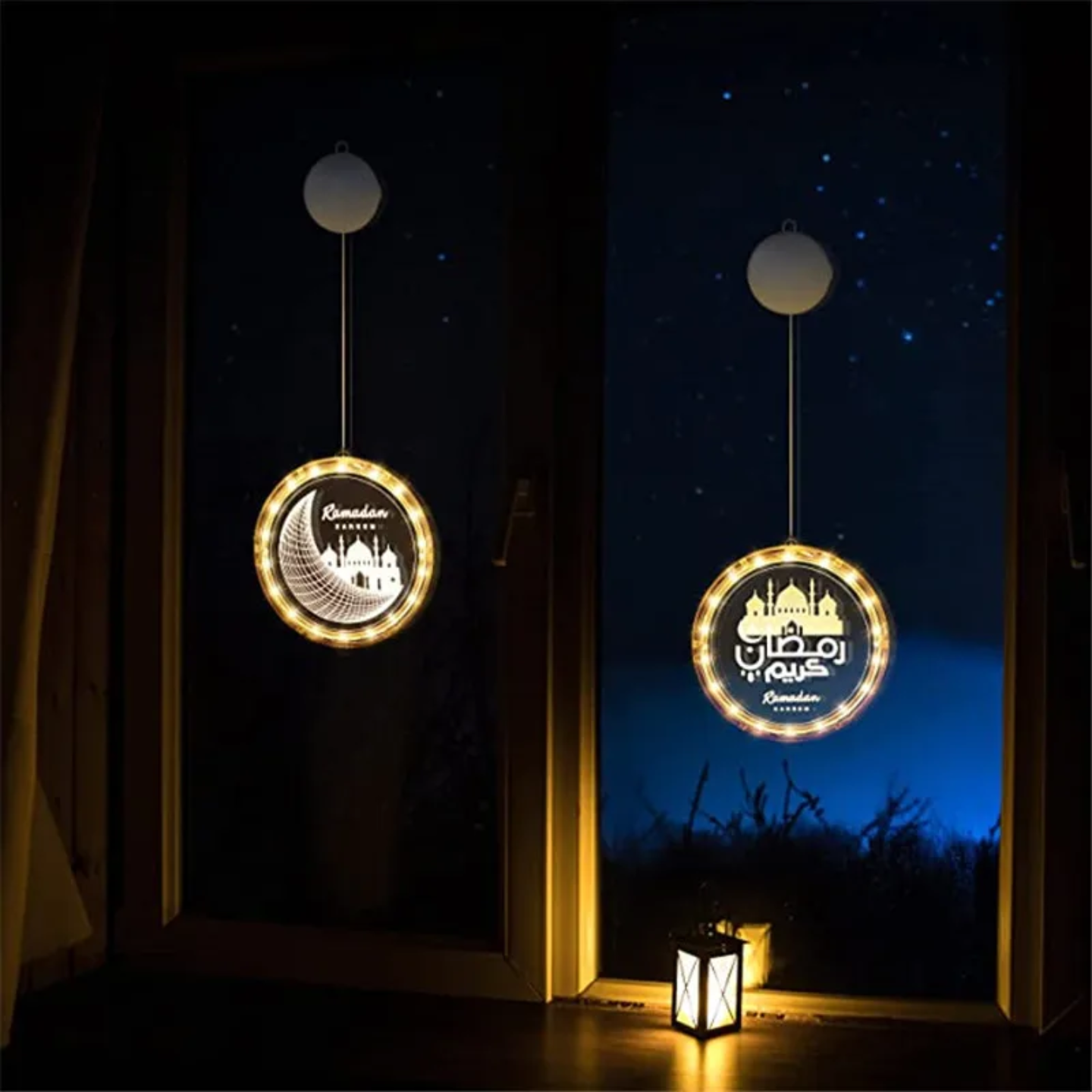 Ramadan 3D Decorative Hanging Light is Hanged On the Window.