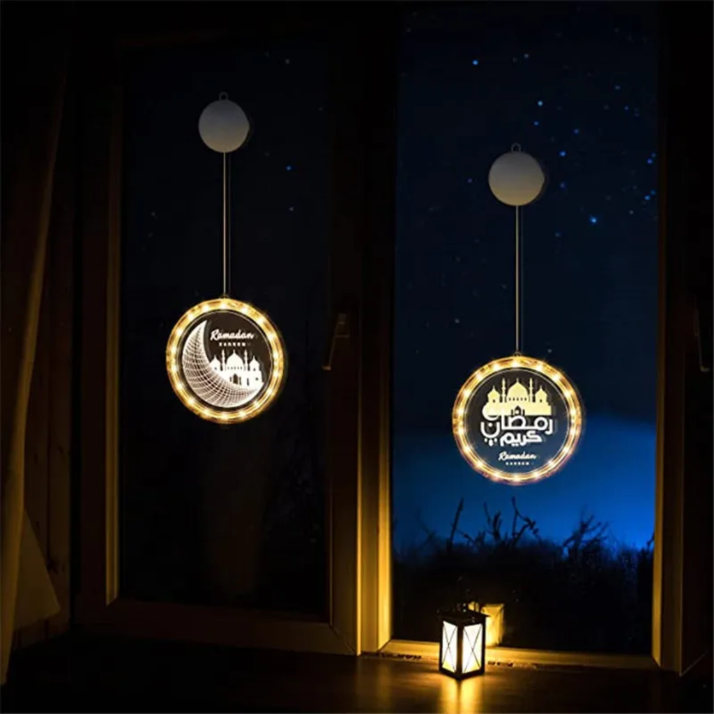 Ramadan 3D Decorative Hanging Light, Moon Star Window Lamp Decor LED N