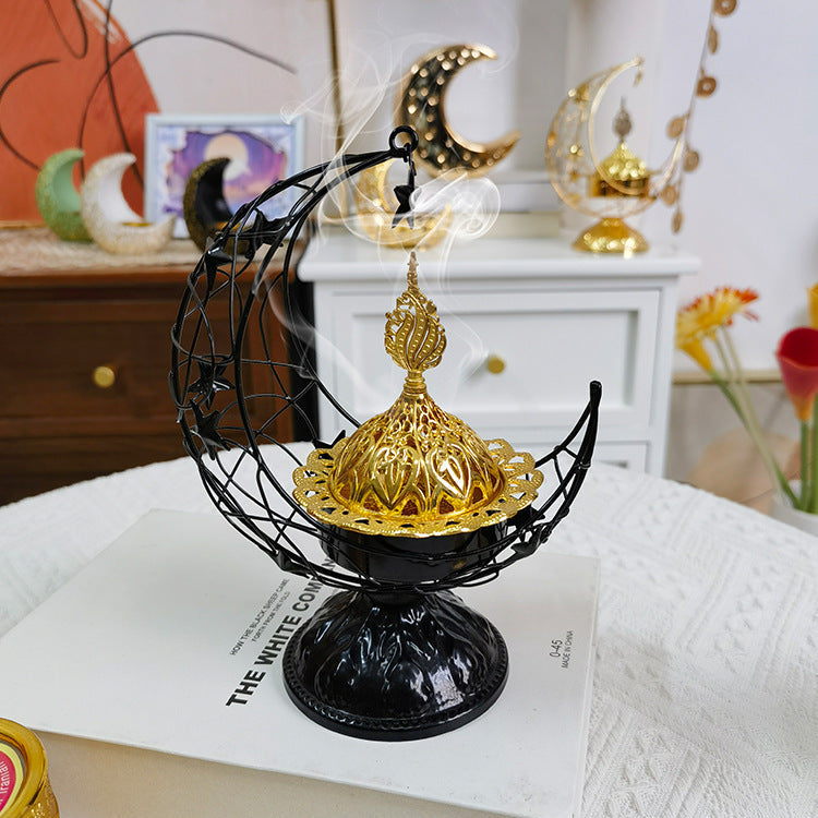 Ramadan Crescent Bukhoor Burner with Burning Incence.