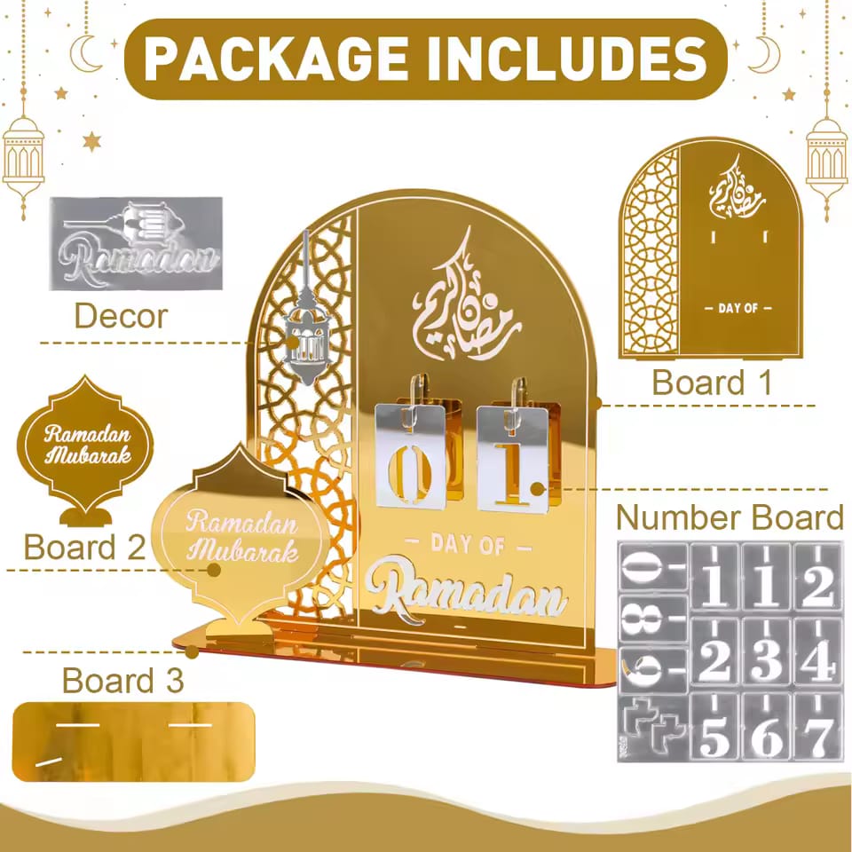 Different Parts included in the package of Ramadan Countdown Calendar.