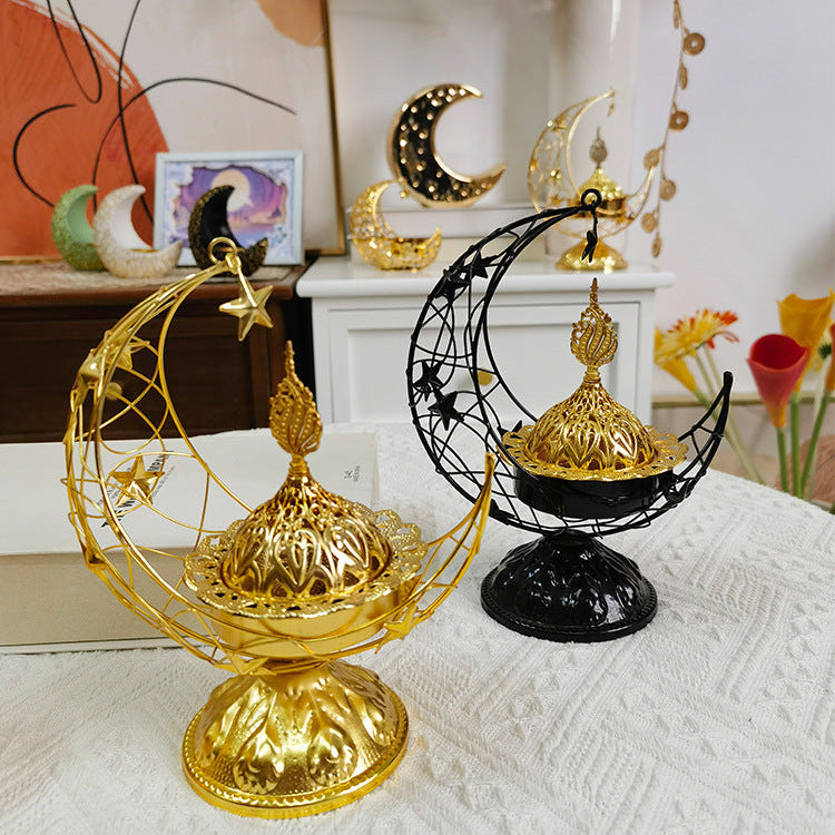 Ramadan Crescent Bukhoor Burner with Burning Incence.