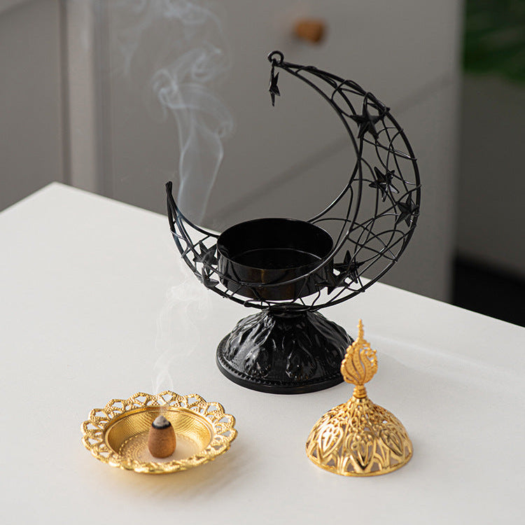 Ramadan Crescent Bukhoor Burner with Burning Incence.