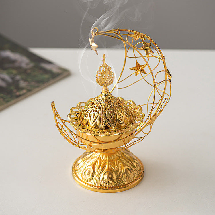 Ramadan Crescent Bukhoor Burner with Burning Incence.