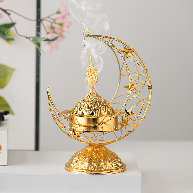 Ramadan Crescent Bukhoor Burner with Burning Incence.