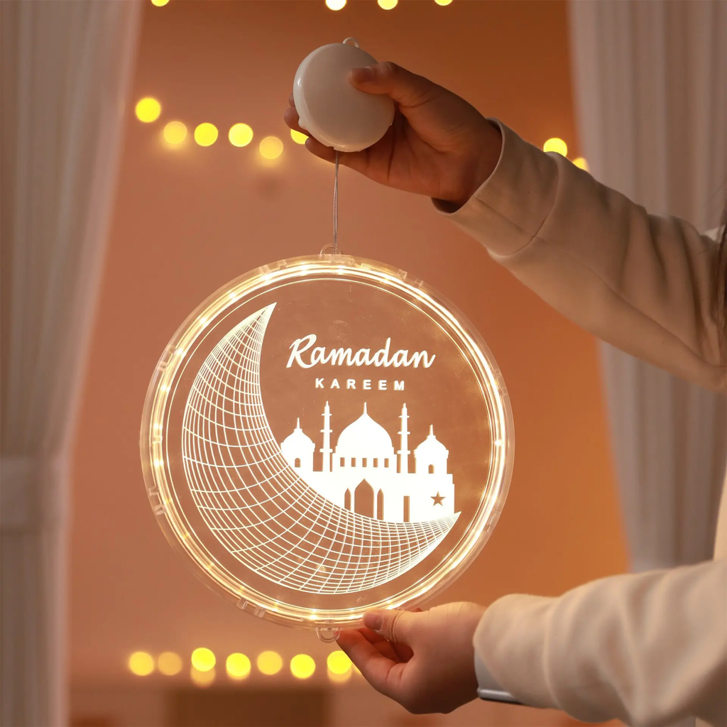 Ramadan 3D Decorative Hanging Light, Moon Star Window Lamp Decor LED N