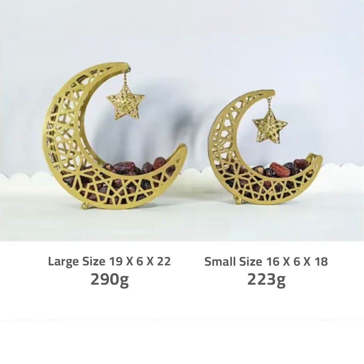 Size Details of Ramadan Eid Crescent Dates Holder with Dates.