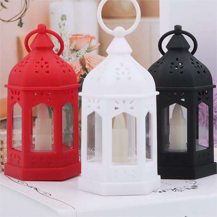 Set of three Ramadan Eid decorative LED lantern lights in red, white, and black.