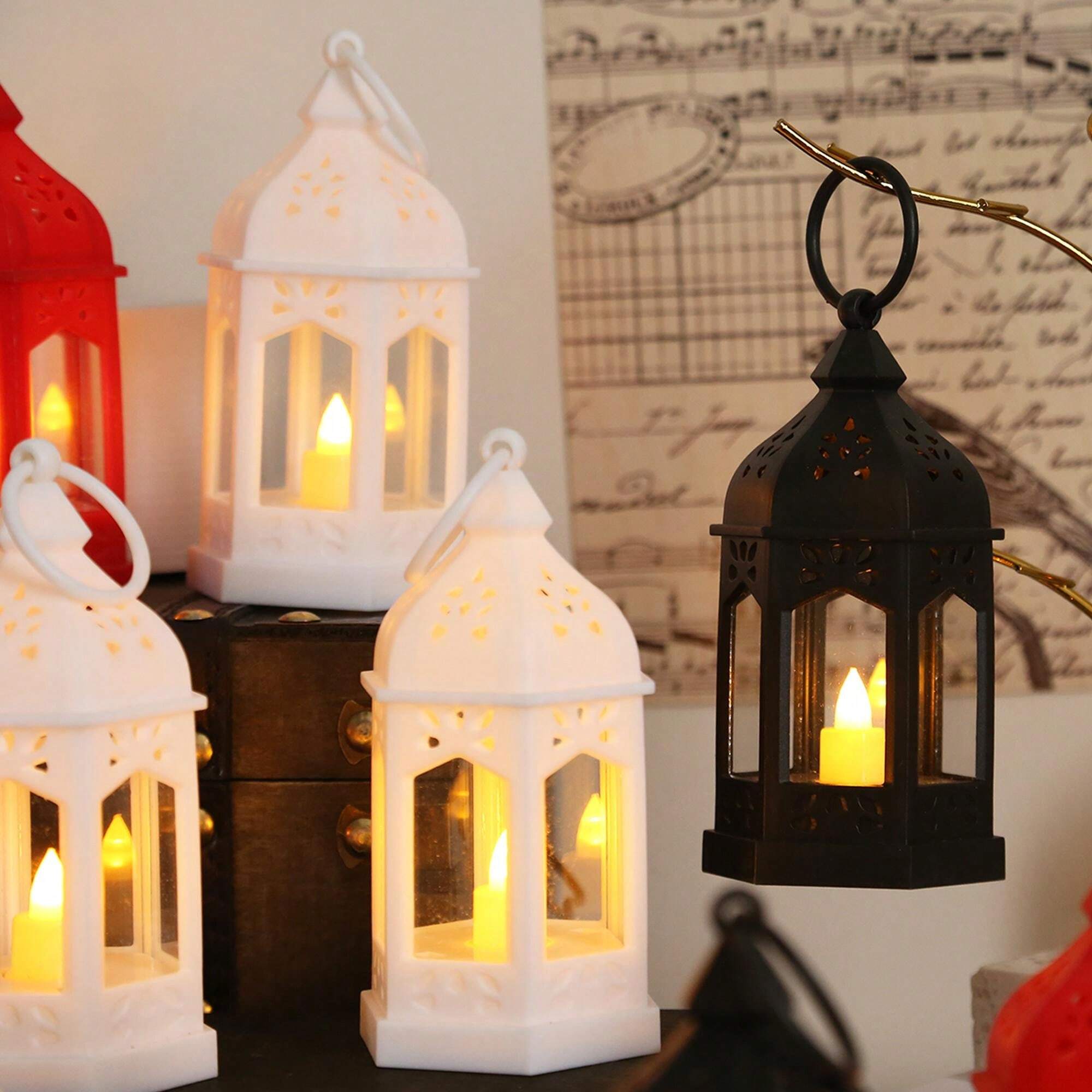 Set of Ramadan Eid decorative LED lantern lights in red, white, and black