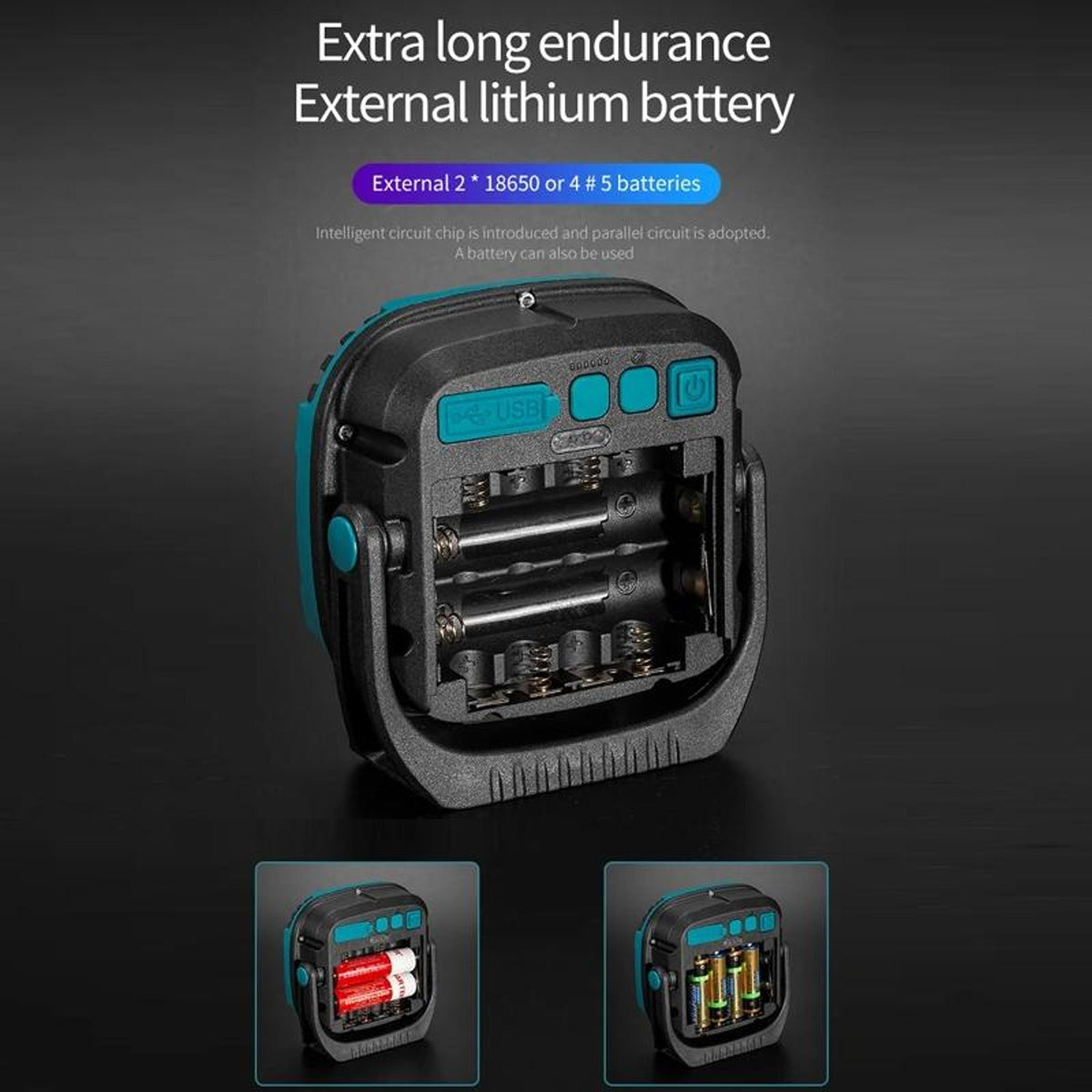 Battery Usage and Back Design of Rechargeable COB LED Work Light.