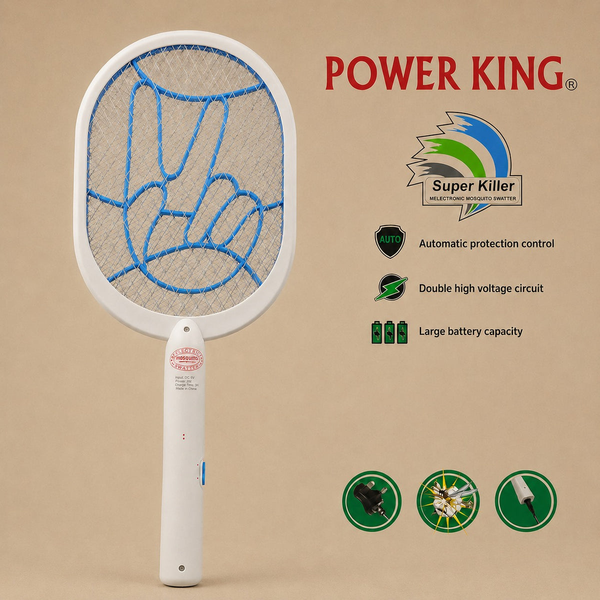 Rechargeable Electric Mosquito Fly Swatter Racket.