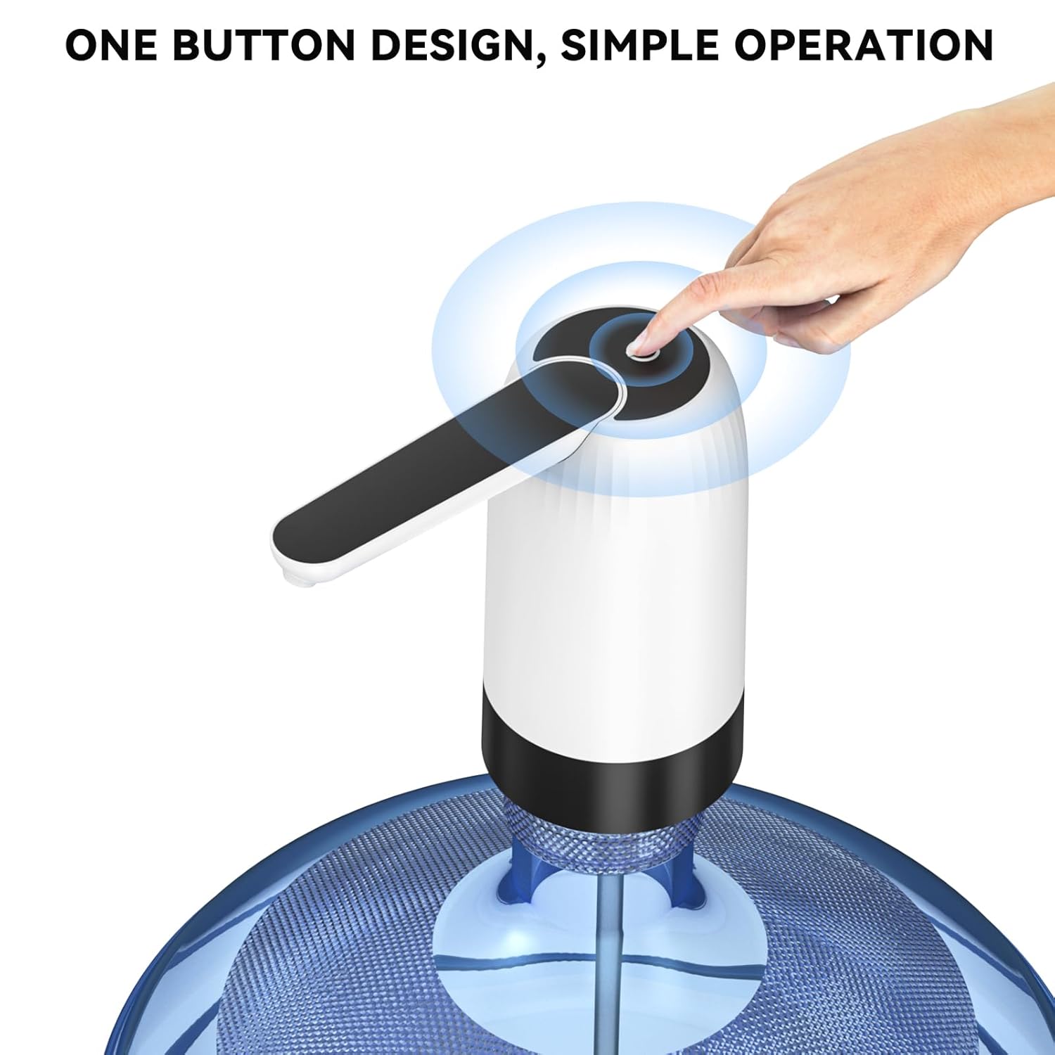 A Person is Pressing the Button Of Rechargeable Electric Water Dispenser Pump.