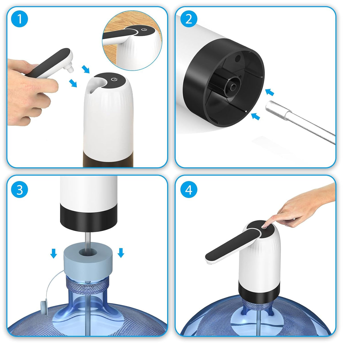 A Person is Installing Rechargeable Electric Water Dispenser Pump.