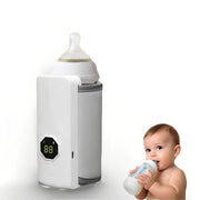 Rechargeable Portable Baby Bottle Warmer with Baby Holding Bottle and Having Milk.