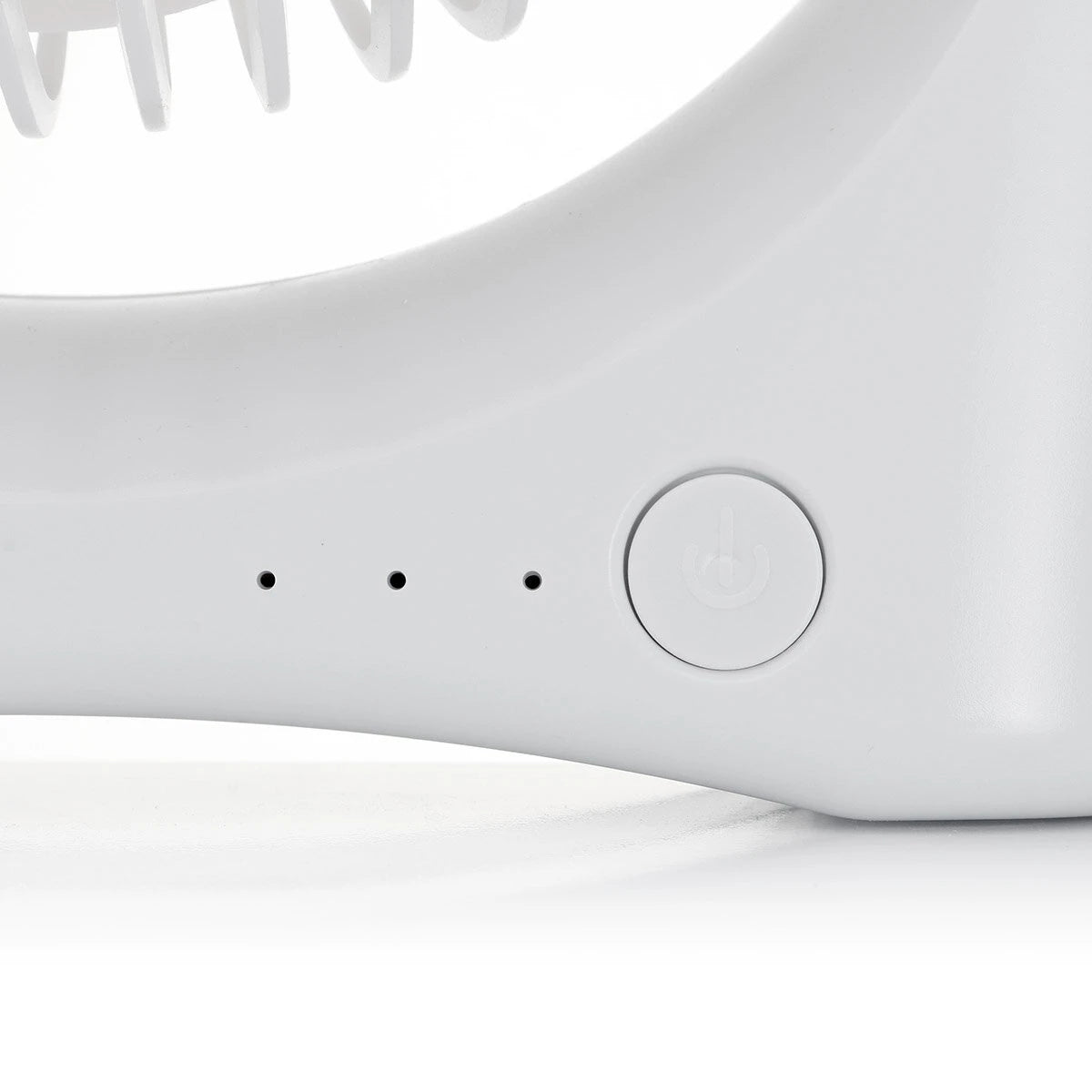 Close-up of a Rechargeable USB Desktop Fan with bristle head on a light gray background