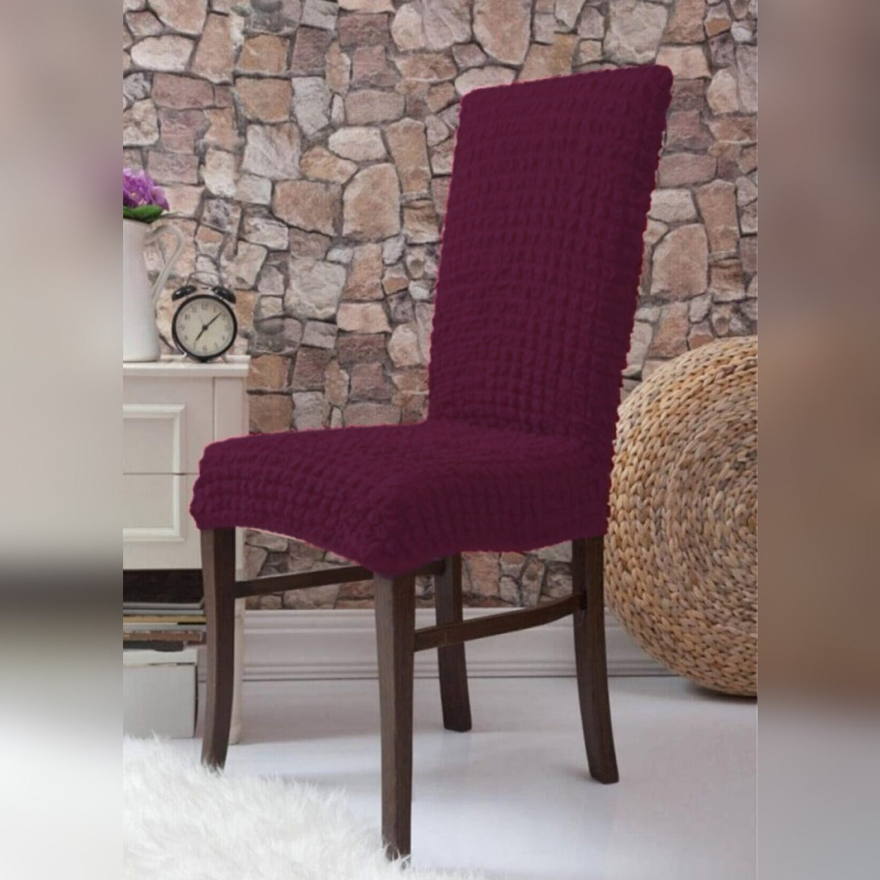  A Chair is Covered With Red Bubble Stuff Stretchable Chair Cover